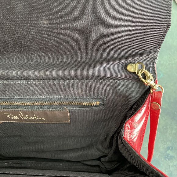 Bill Valentine red leather clutch purse retro black moc croc trim shoulder bag - Picture 9 of 12